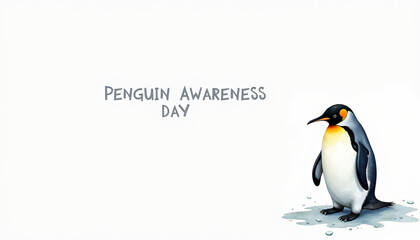 Fototapeta premium A minimalistic yet impactful banner for Penguin Awareness Day featuring a joyful penguin illustration, designed to promote wildlife conservation.