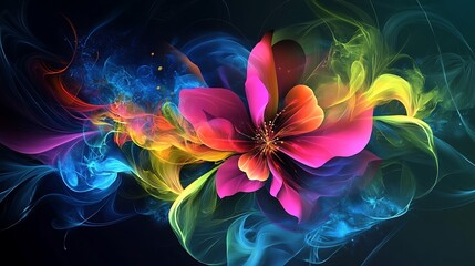 Vibrant colorful flower with smoke-like swirls.