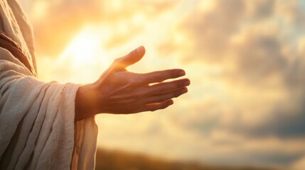 The hand of religious man. Jesus Christ heaven. Charity concept