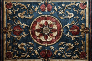 Elegant design showcasing detailed floral motifs surrounding a central medallion, creating a luxurious and ornate aesthetic