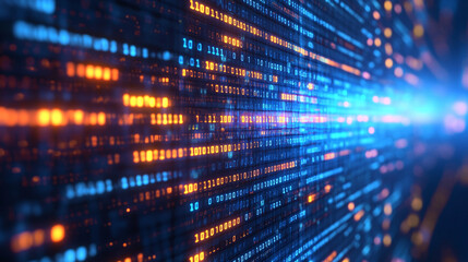 3D rendering of a vibrant digital binary code matrix, symbolizing the connectivity, complexity, and data flood of the modern digital era. The blurred colorful design evokes digital chaos and innovatio