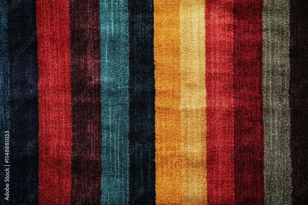 Poster close-up view of a vibrant striped carpet showcasing a vertical pattern, ideal for backgrounds and d