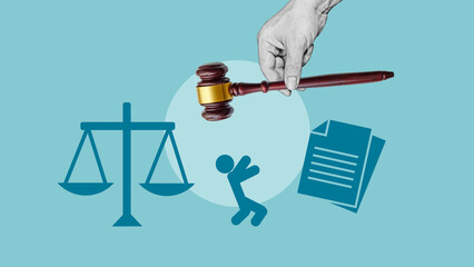 Injustice, Inequality and social discrimination. Judge with gavel of justice punishes the innocent...