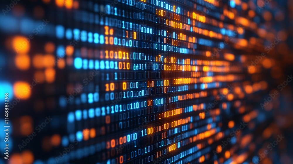Aufkleber 3d rendering of a vibrant digital binary code matrix, symbolizing the connectivity, complexity, and 