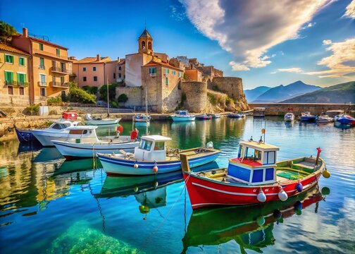 Corsican Fishing Boats Moored in Centuri Harbor, France - Idyllic Mediterranean Scene