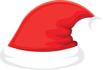 Red Santa Claus hat with white fur trim, slightly tilted and blowing in the wind, a festive symbol of Christmas and holiday cheer, isolated on white for easy integration into designs