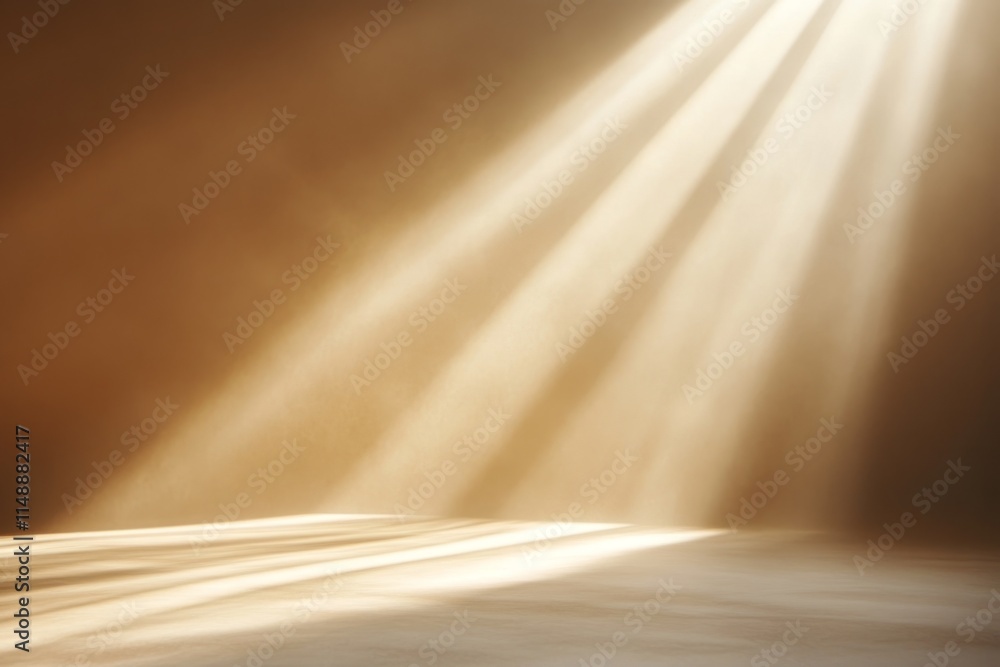 Poster light rays shining on an empty room floor, creating a warm and inviting atmosphere