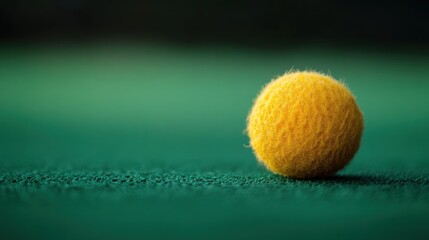 Close-up of a single yellow ball on a green surface.