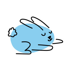 A cute abstract illustration of a sleeping Easter bunny. Fun blue egg shaped rabbit