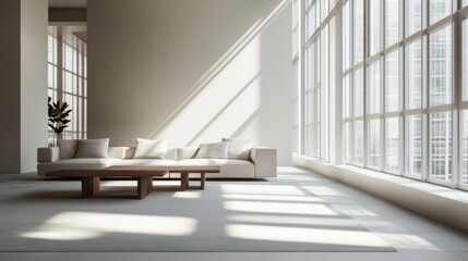 Obraz premium Modern minimalist lounge with clean, refined decor. Featuring sleek lines and neutral hues
