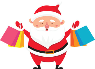 Santa Claus joyfully holding colorful shopping bags, preparing for Christmas while spreading festive cheer and excitement with his delightful purchases for the holiday season