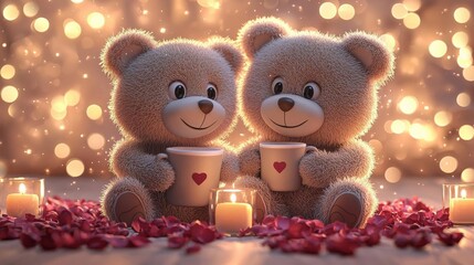 Fototapeta premium Two teddy bears sharing a cozy moment.