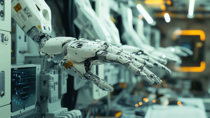 Advanced Robotic Arm in a Futuristic Laboratory Setting Showcasing Technology and Innovation with High-Tech Machinery in a Modern Industrial Environment