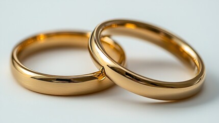 Two simple gold wedding rings on white.