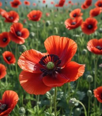 Obraz premium Brilliant red poppy center shines with radiant beauty , nature, flower, bloom