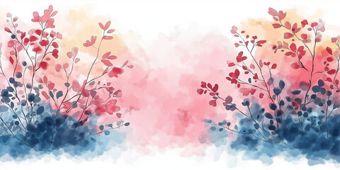 Soft watercolor floral composition with pink and blue hues creating a delicate and artistic Easter-themed design