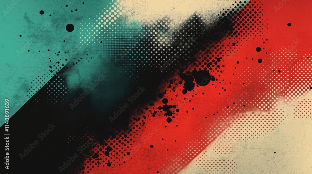 Poster abstract grunge design with red teal, black colors. abstract texture background with various pattern