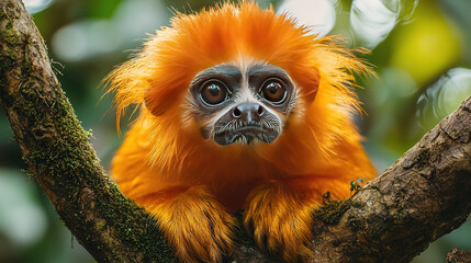 Fototapeta premium A clear photo of a monkey on a tree branch with a focused background