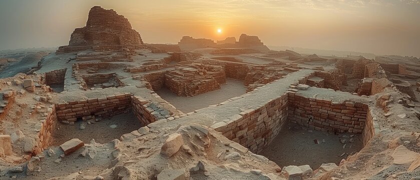Majestic Mohenjo daro Ruins at Sunset Ancient Indus Valley Civilization Archaeological Site