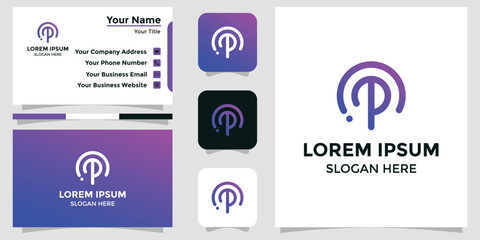 letter P design logo and branding card