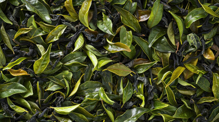 Fototapeta premium A close-up of first flush Darjeeling tea leaves, showcasing their delicate texture and vibrant colors,