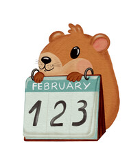 Illustration with groundhog for celebration springs holidays. For textile, postcards, posters, patterns.