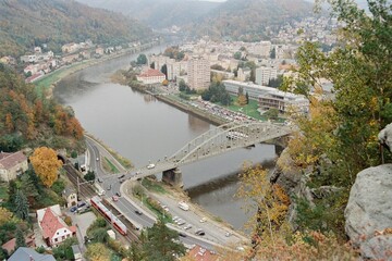 Decin in Czechia on 21. October 2024 on color film - blurriness and noise of scanned 35mm film were intentionally left in image