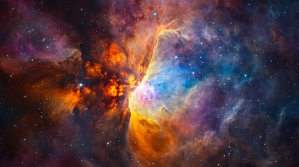 Obraz premium Astronaut views cosmic nebula, vivid colors, stellar wonder. Quasar. Illustration