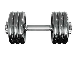 Cast Iron Chrome Adjustable Dumbbell, weightlifting gym equipment, side view, isolated on white background. 3D illustration
