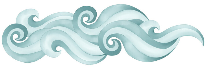 ilustracion de olas marinas pintadas a mano en acuarela, azules y aguamarina