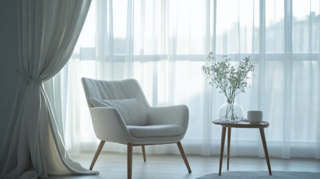 Modern minimalist lounge with clean, stylish decor. Featuring sleek lines and soft hues