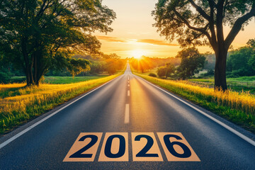 Auf direktem Weg ins nächste Jahr, auf einer schönen Panoramastrasse geradeaus in neue Jahr 2026