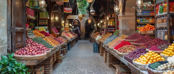 Vibrant Middle Eastern Souq Market Spices Fruits and Dried Goods