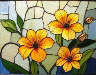 Colorful stained glass window. Botanical pattern. Multicolored interior design template.