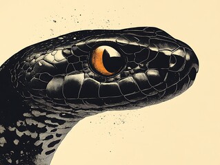 Naklejka premium A Black Snake with Yellow Eyes 