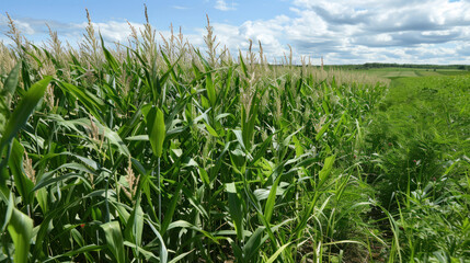 A lush field with cover crops interplanted to improve soil health