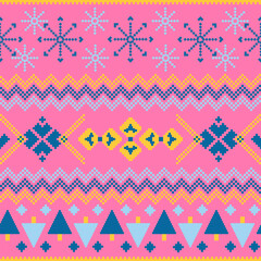 seamless pattern Pink color Bright Pixel Winter Pattern