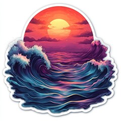Vibrant sunset sticker capturing the beauty of crashing waves and colorful skies over the ocean