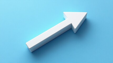 White arrow pointing upward on blue background.