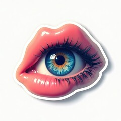 Unique sticker featuring a vibrant eye and lips design blending surrealism