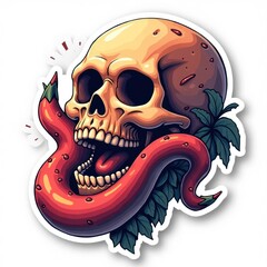 Vivid skull sticker entwined with a vibrant red snake