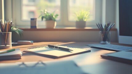 Neat Workspace with Stationery