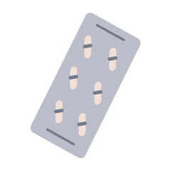 Pill blister with tablets, medicines. Medical package with medicines. Painkillers in pack. Pharmacy, prescription concept. Flat vector illustration isolated on white background