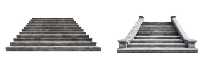 set of A 3D A photorealistic rendering of an empty concrete staircase,  PNG format Transparent Background

