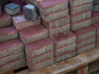 Block with paving stones on the street. Preparation for pavement repair.