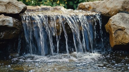 Serene Waterfall Splashing Over Natural Rocks in Tranquil Setting