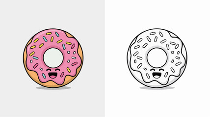 An illustration of a happy colored doughnut and outline 
