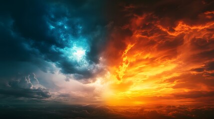 Fototapeta premium Abstract Landscape of Sunrise and Thunderstorm