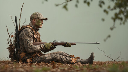 Hunting in the autumn forest with a calm and focused approach