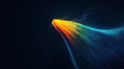 Naklejka premium A close-up of a cat's tail on a black background, with a rainbow-colored tail appearing on the left side of the image